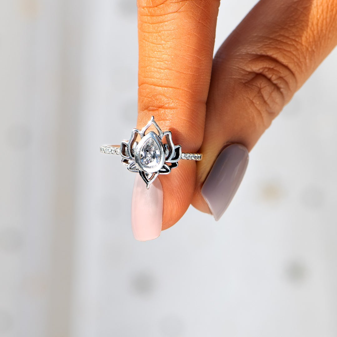 Personalized Name And Birthstone Lotus Ring