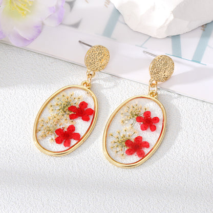 Oval Forget Me Not Flower Earrings