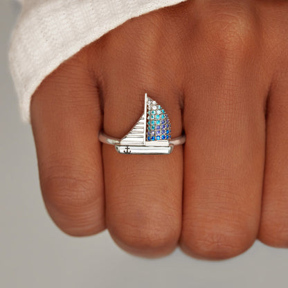 High Tide Or Low Tide Sailing Ship Ring