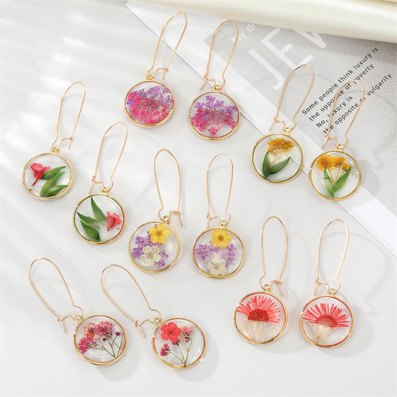 Boho Round Dried Flower Earrings
