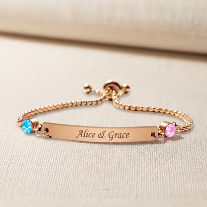 Mother & Daughter Personalized Birthstone Engraved Bracelet
