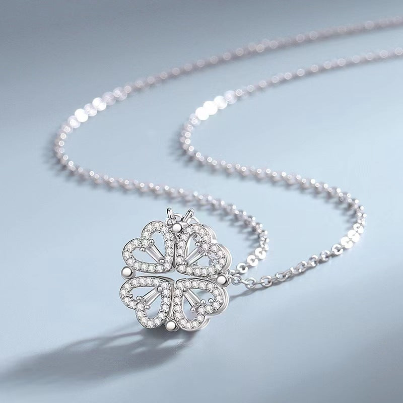 Lucky Four Leaf Clover Heart Necklace