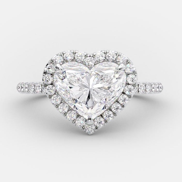 French-Set Heart Halo Moissanite Ring
