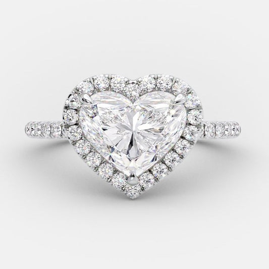 French-Set Heart Halo Moissanite Ring