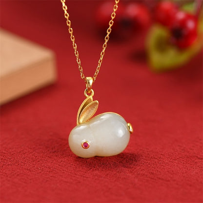 925 Sterling Silver Hetian Jade Lucky Rabbit Jewelry Set