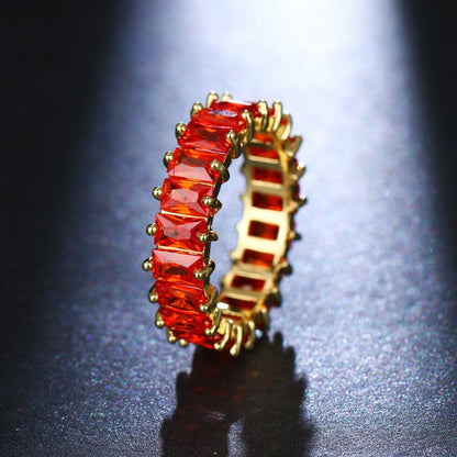 Square Cut Zircon Inlay Rainbow Ring