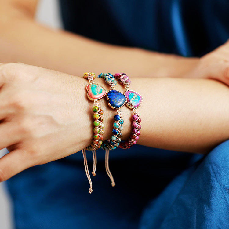 Handmade Natural Stone Heart Bracelet