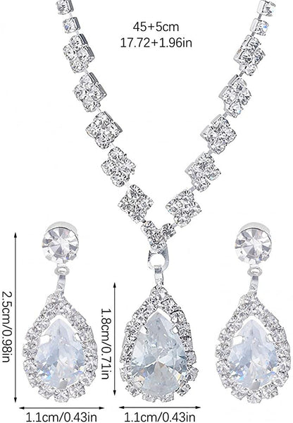 Crystal Wedding Water Drop Pendant Necklace and Earrings Set