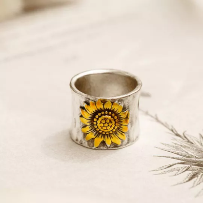 To My Best Friend Golden Sunflower Wide Band Ring