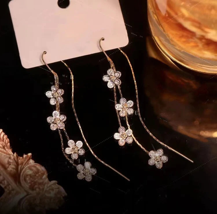 Shiny Zirconia Plum Blossom Earrings