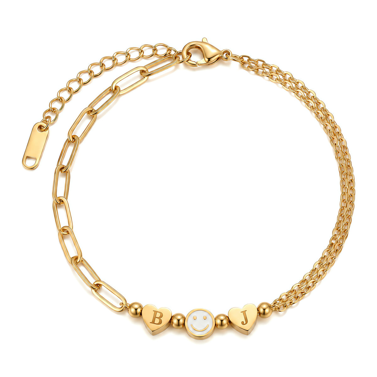 For Friend – You're My Favorite Bitch Custom Initial Hearts & Smiley Face Bracelet