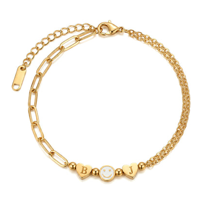 For Friend – You're My Favorite Bitch Custom Initial Hearts & Smiley Face Bracelet