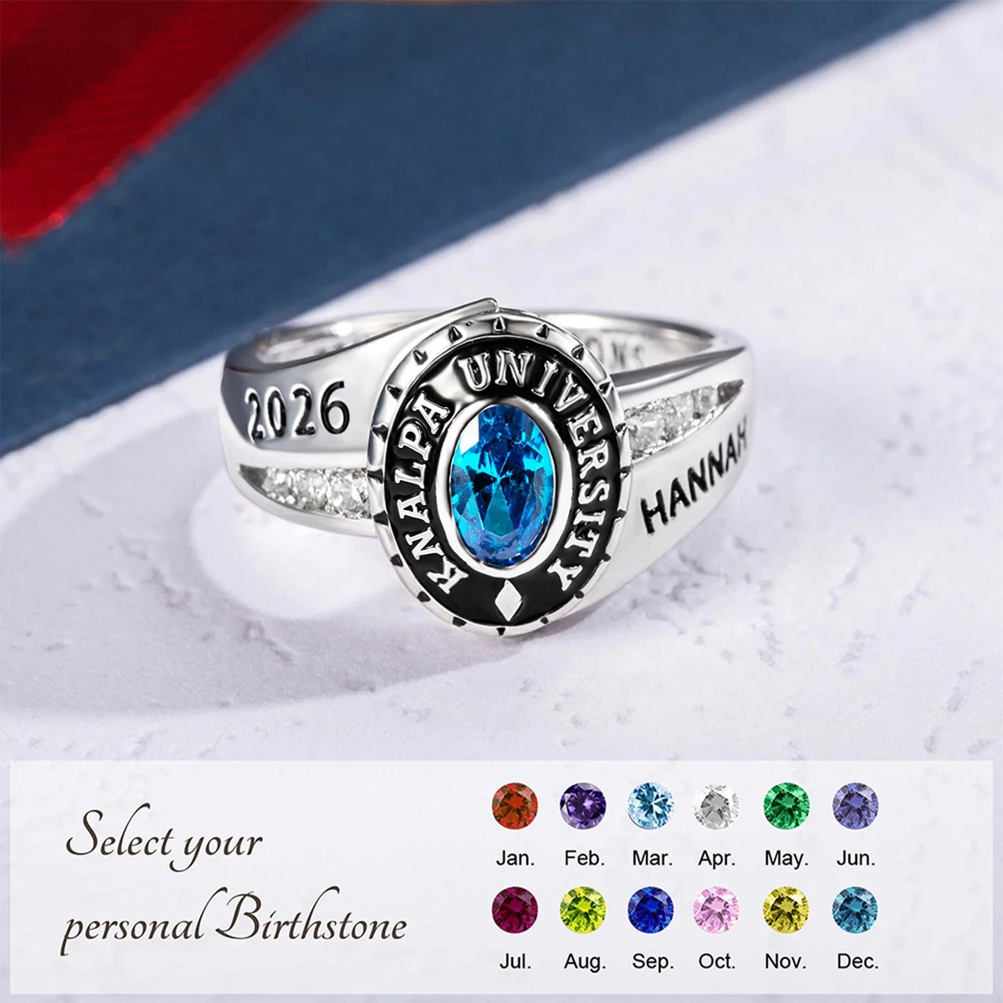 Personalized Engraved Birthstone Graduation Ring - Gifts for Graduates