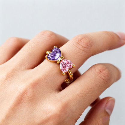 Grandmother&Granddaughter Double Birthstones Bow Ring