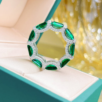 Vintage Emerald 925 Sterling Silver Eternity Band Ring