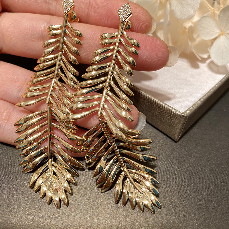 Palm Leaf Big Tassel Earrings