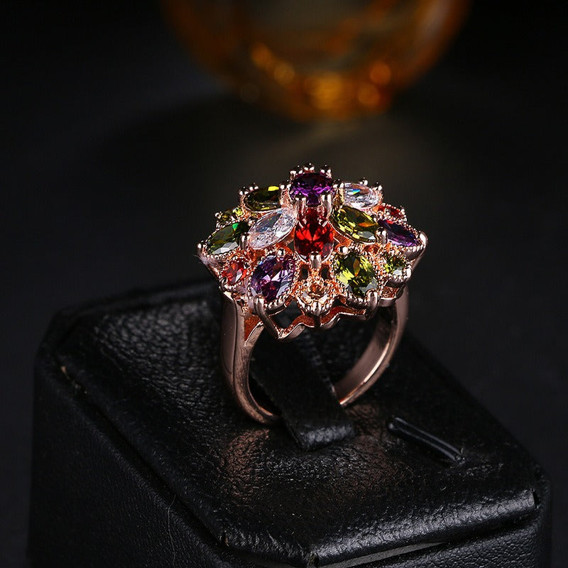 Luxurious Colorful Floral Rose Gold Ring