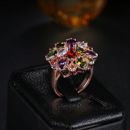 Luxurious Colorful Floral Rose Gold Ring