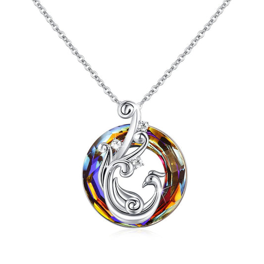 For Self - I Survived Because The Fire Inside Me Burns Brighter Than The Fire Around Me Colorful Crystal Phoenix Necklace