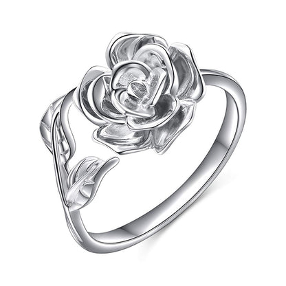 S925 Sterling Silver Adjustable Wrap Open Rose Flower Ring