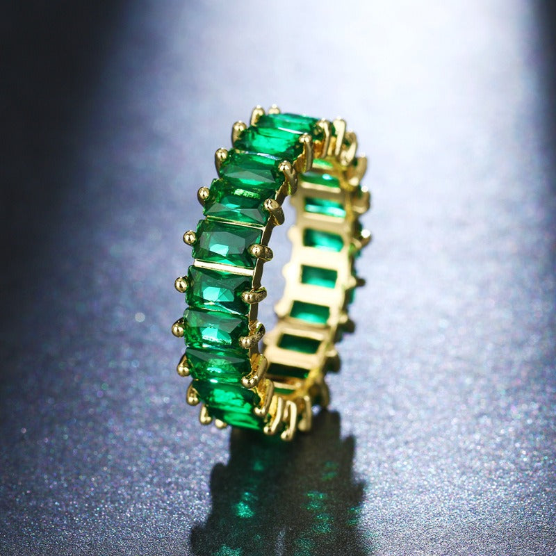 Square Cut Zircon Inlay Rainbow Ring