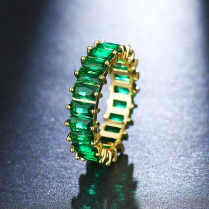 Square Cut Zircon Inlay Rainbow Ring