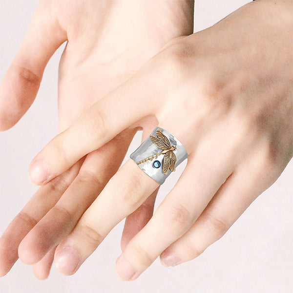 925 Sterling Silver Bohemian Dragonfly Sapphire Ring