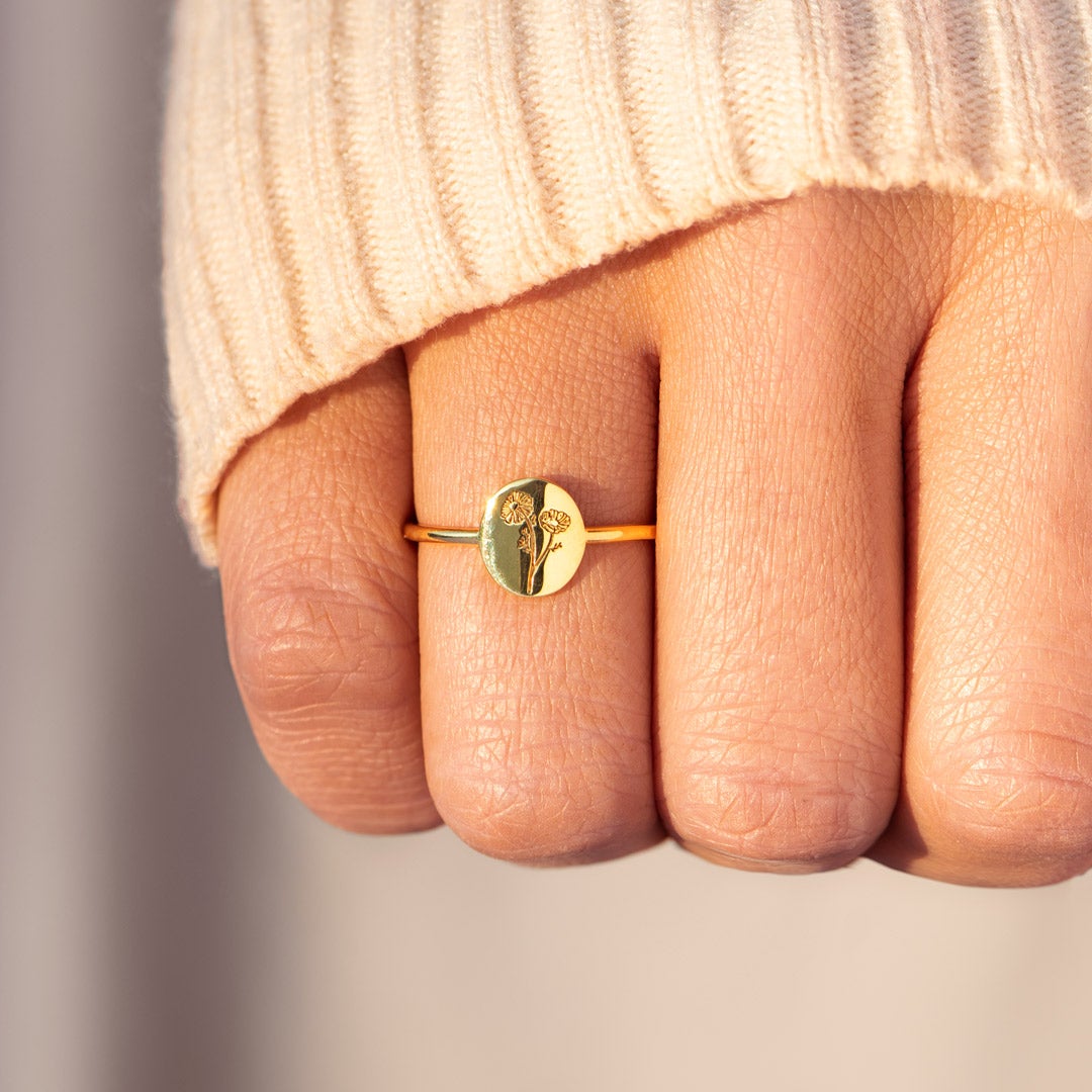 Mother & Daughter Engraved Flower Ring
