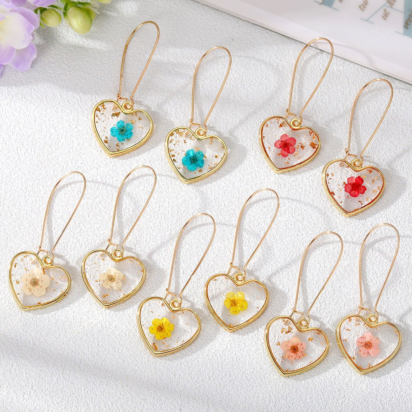 Heart Forget Me Not Flower Earrings