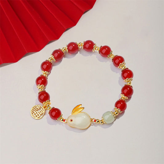 925 Sterling Silver Hetian Jade Lucky Rabbit Jewelry Set