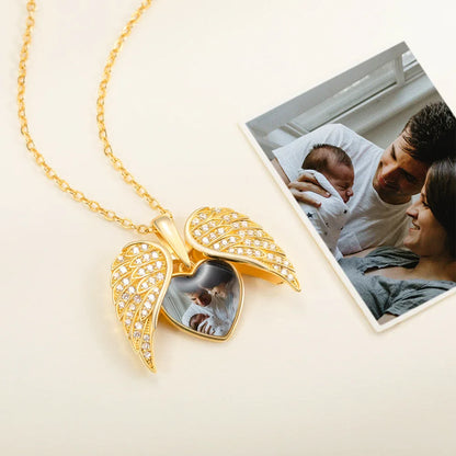 Personalized Angel Wing Photo Locket Necklace
