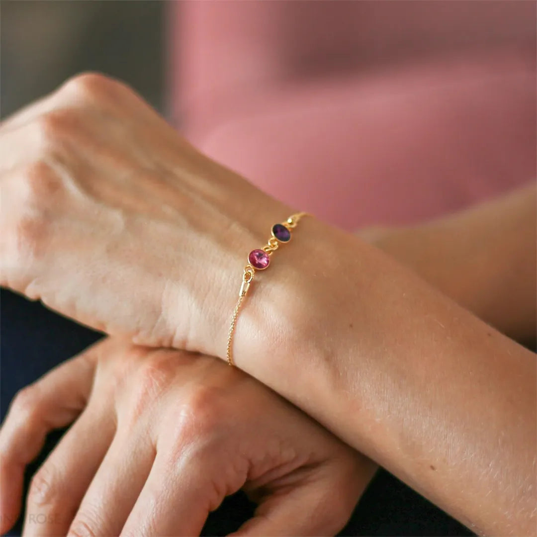 For Friend-Not Sisters By Blood But Sisters By Heart Custom Birthstones Bracelet