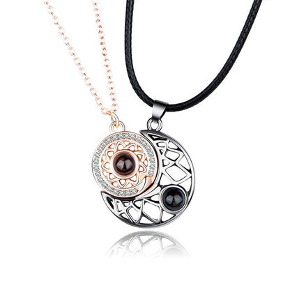 100 Languages I Love You Necklace Projection Pendant Sun And Moon Couple Gift