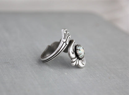 S925 STERLING SILVER WHITE OPAL SPOON RING
