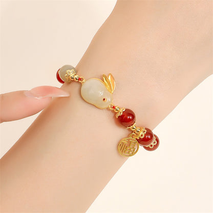 925 Sterling Silver Hetian Jade Lucky Rabbit Jewelry Set