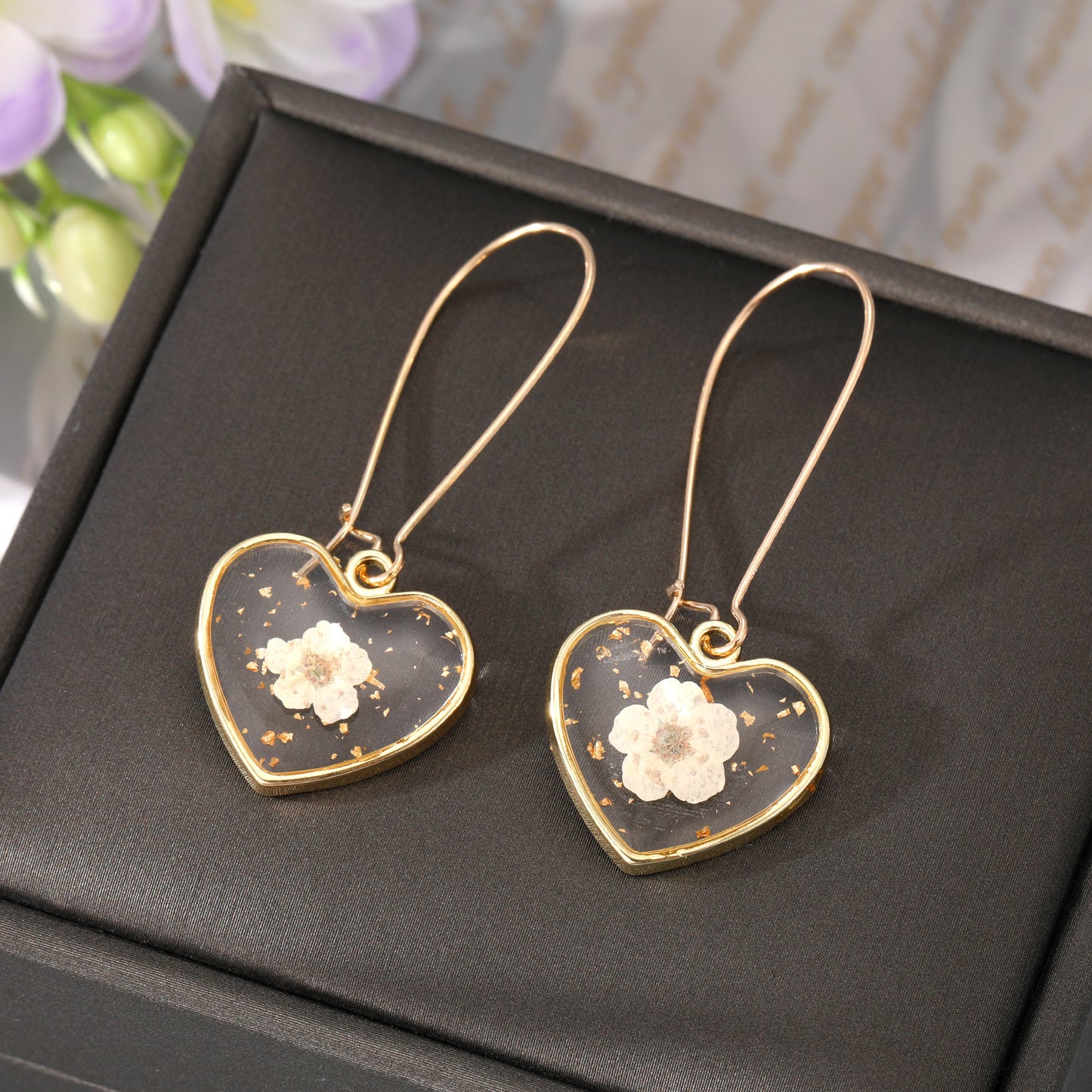 Heart Forget Me Not Flower Earrings