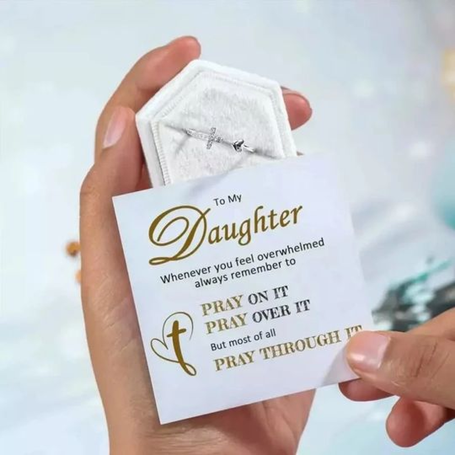 To My Daughter Pray Through It Heart And Cross Ring
