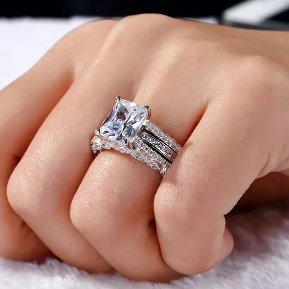 5 Carat Sparkling Moissanite Interchangeable Radiant Cut Ring Set