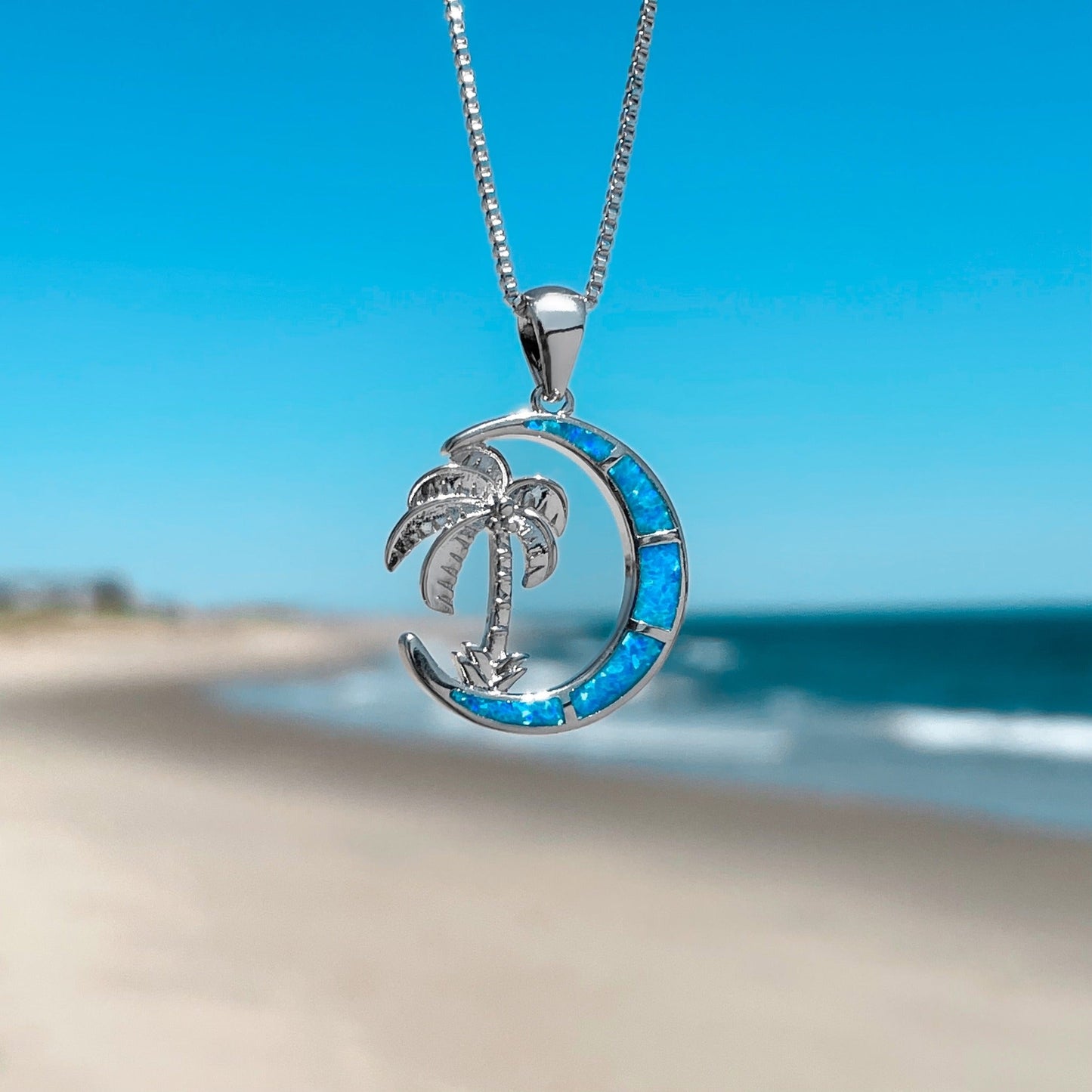 Opal Palm Tree Moonlight Sterling Silver Necklace