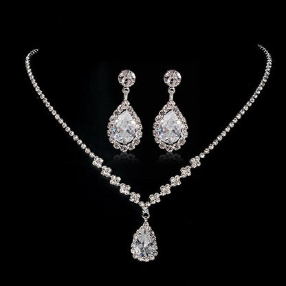 Crystal Wedding Water Drop Pendant Necklace and Earrings Set