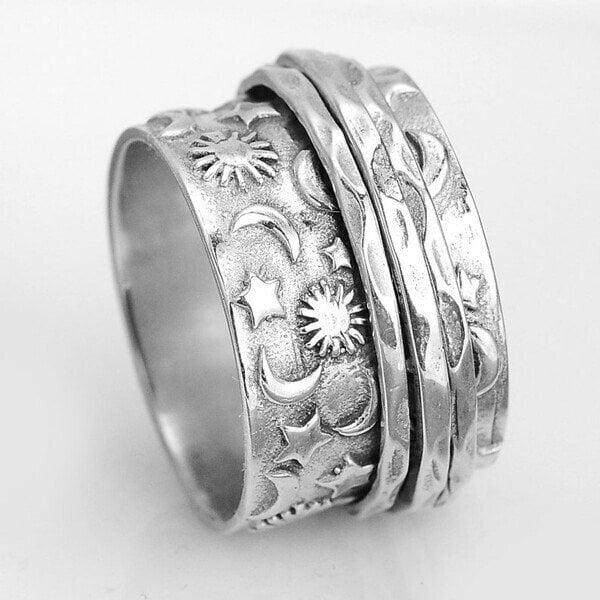 925 Sterling Silver Spinner Star Moon Sun Ringe