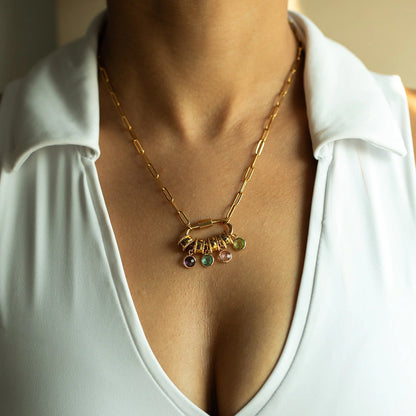 Carabiner Personalized Name Birthstone Necklace