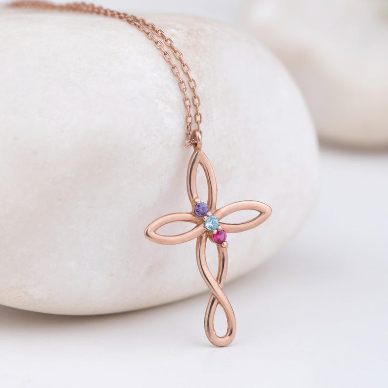 FOR LOVE- CUSTOM FAMILY BIRTHSTONE CROSS NECKLACE