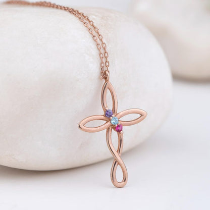 FOR LOVE- CUSTOM FAMILY BIRTHSTONE CROSS NECKLACE
