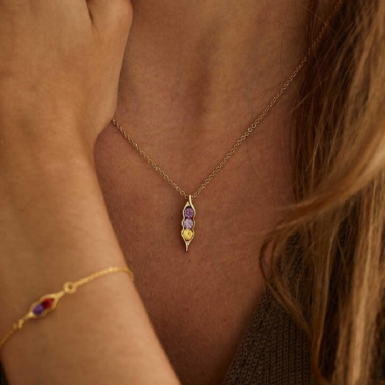 For Friend- We're Peas in a pod Birthstone Necklace