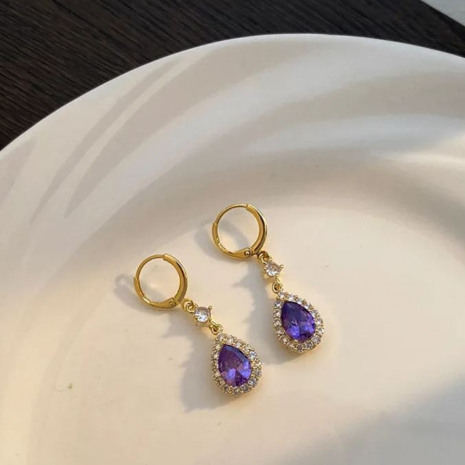 🌸Mother's Day Hot Sale✨PURPLE ZIRCON DROP SHAPE EARRINGS