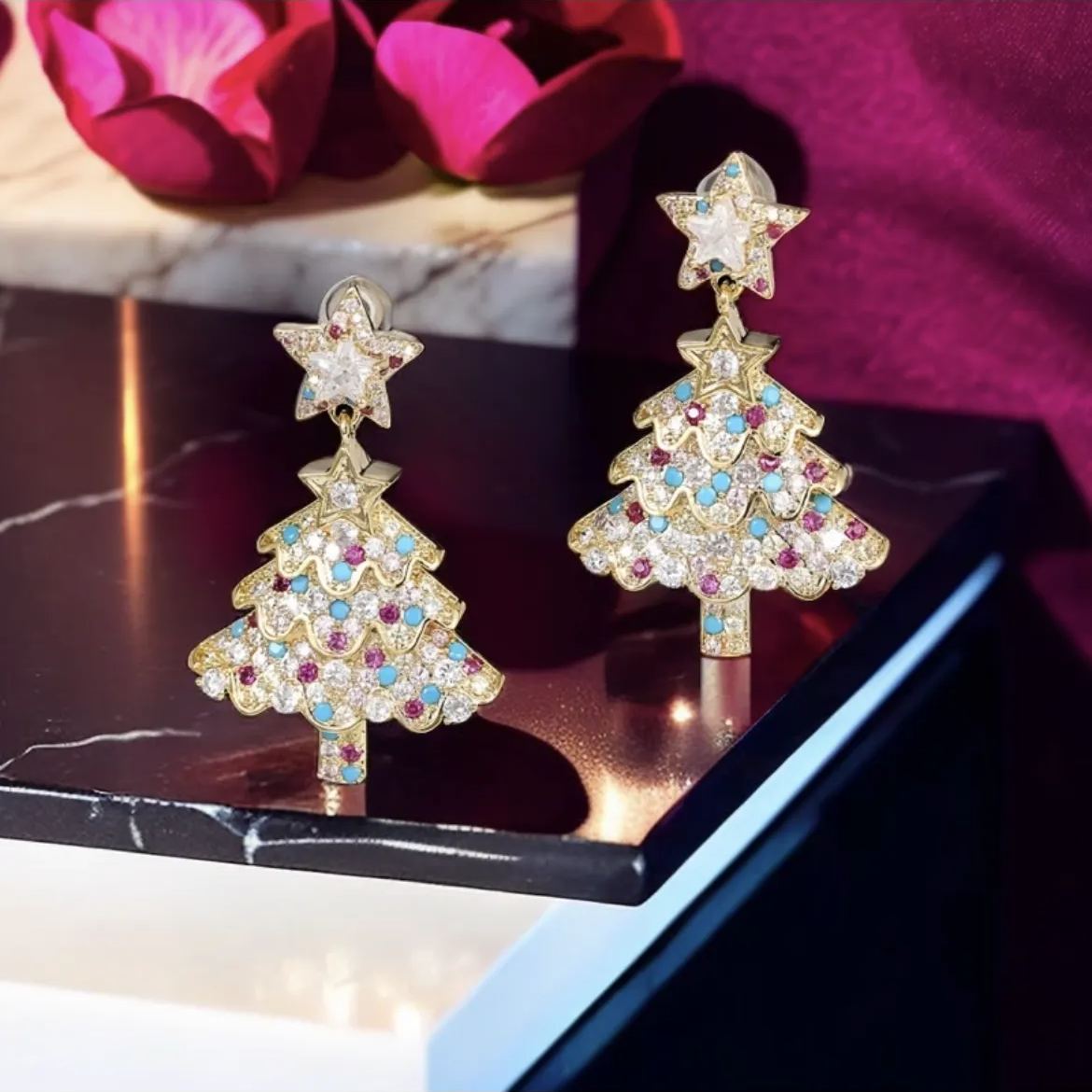 Hot Sale🎁Colorful Shiny Christmas Tree Earrings