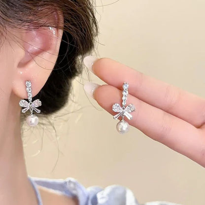 Hot Sale🎁Shiny Bow Pearl Earrings