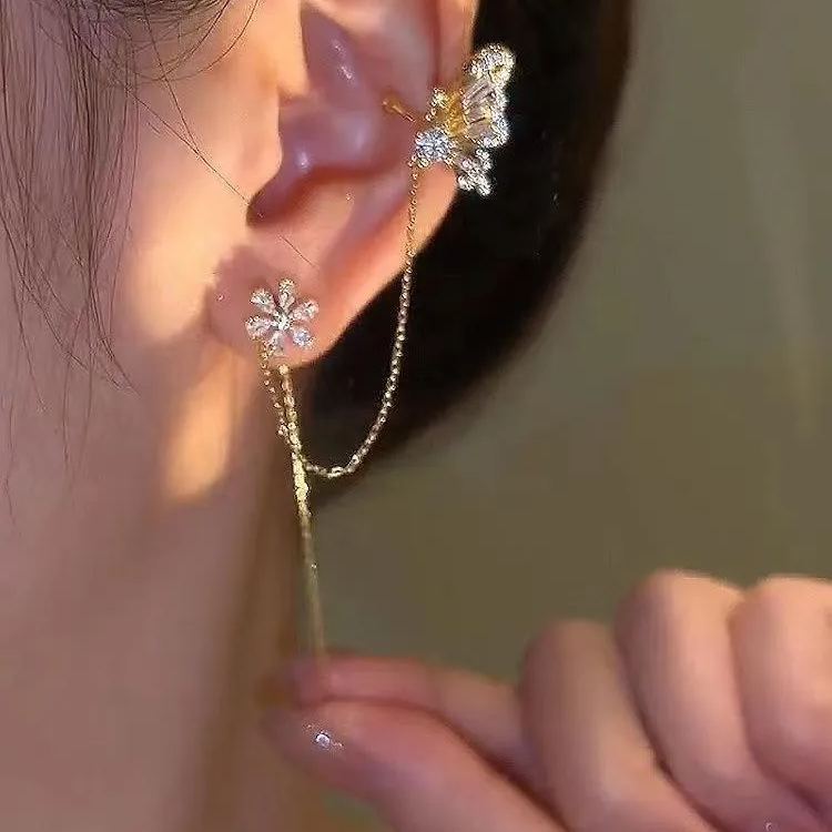 🌸Flower Butterfly Tassel Style Zircon Earrings