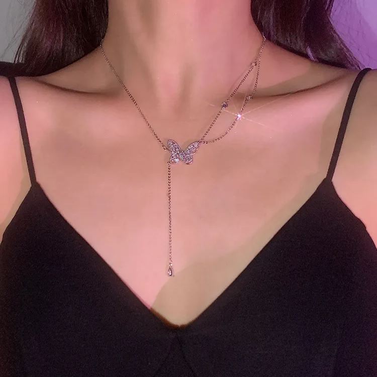 🌸2024 Spring Hot Sale✨Sparkling Zircon Butterfly Tassel Necklace